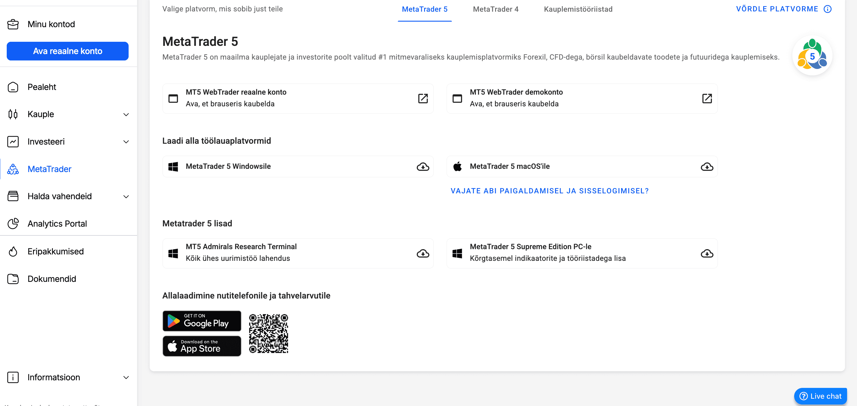 metatrader 5 jaotise kuvatommis