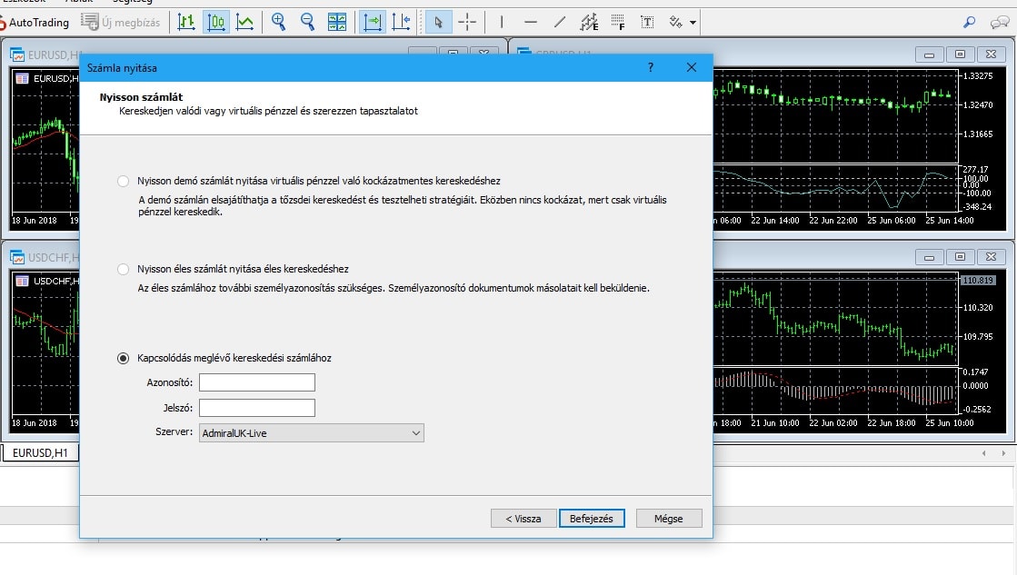 MetaTrader számla bejelentkezés