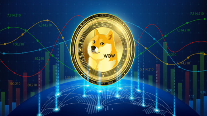Uma moeda com um Dodge a representar o símbolo da Dogecoin referindo como negociar com a Dogecoin