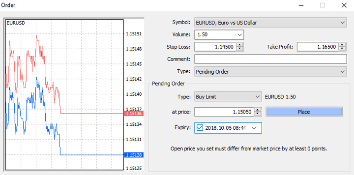 Окно Новый ордер, Admirals MetaTrader 5 (MT5) Supreme Edition