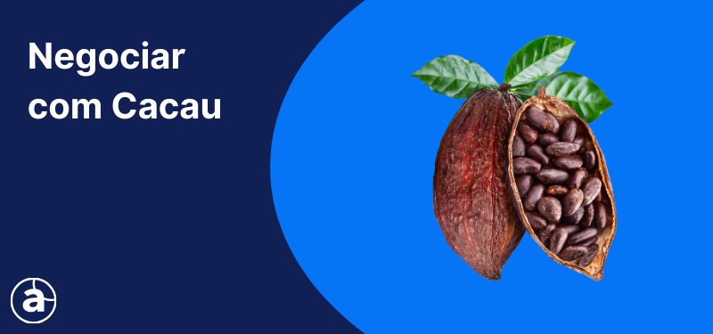Imagem do fruto do cacau cortado ao meio explicando como negociar ou comprar ações de cacau online