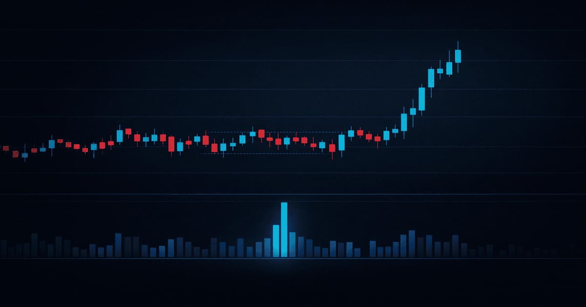 Analyse technique d'un order block sur graphique boursier en mode sombre avec indicateur de volume de ticks et bougies japonaises