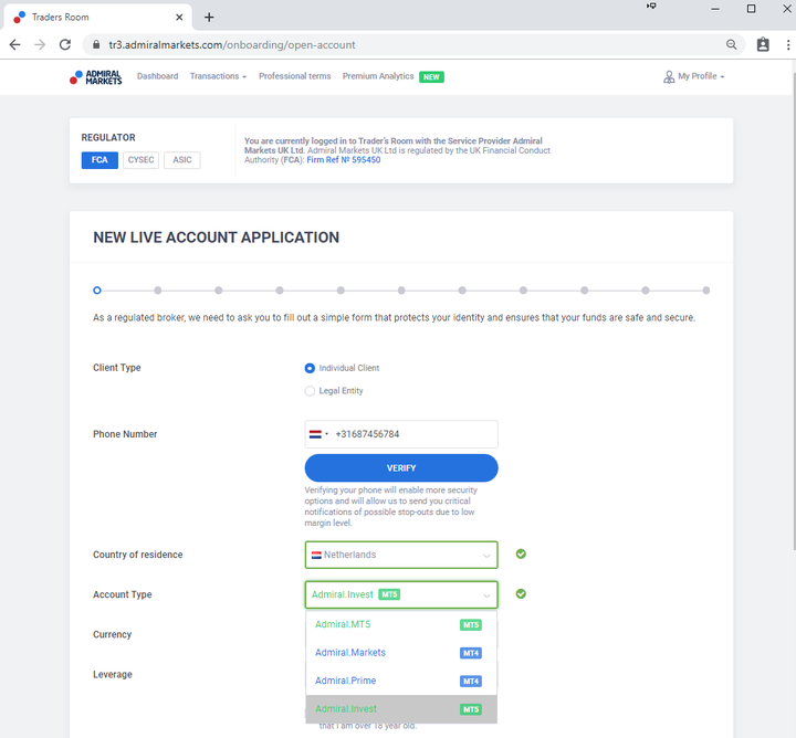 Abrir Conta de Negociação Com a Admiral Markets