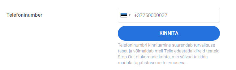telefoninumbri kinnitamine konto avamisel