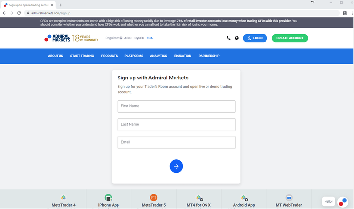 Criação de conta Admiral Markets - Preenchimento dos dados 