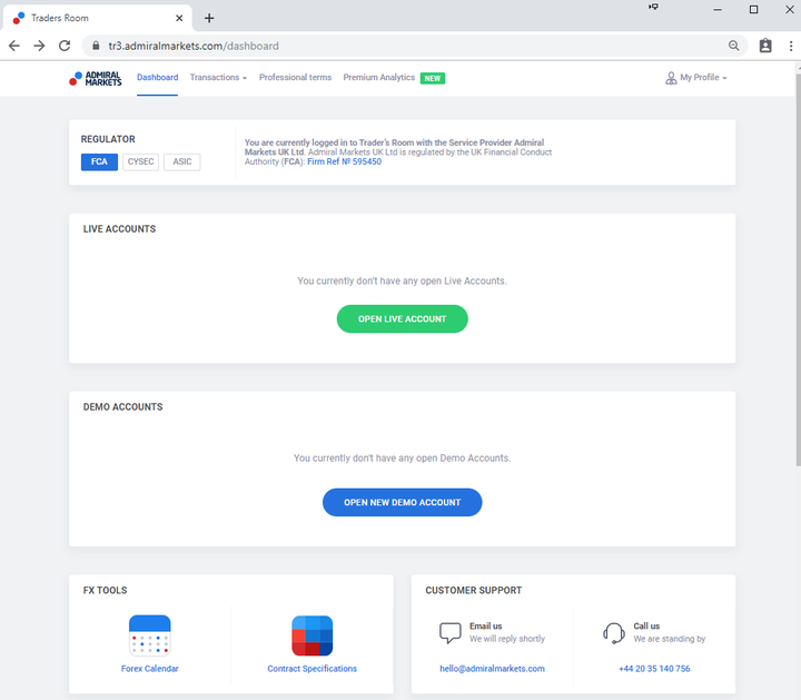 Criação de conta Admiral Markets - Tipos de conta