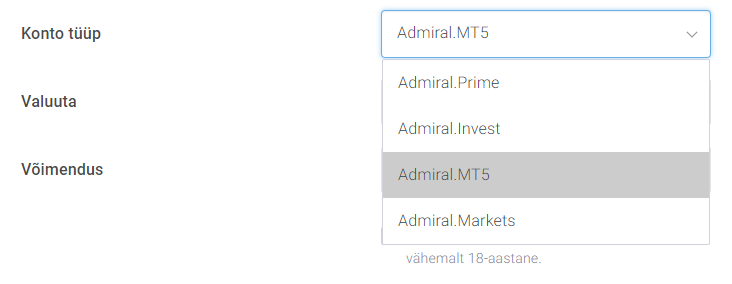 kuidas avada kauplemiskontot - konto tüüp 