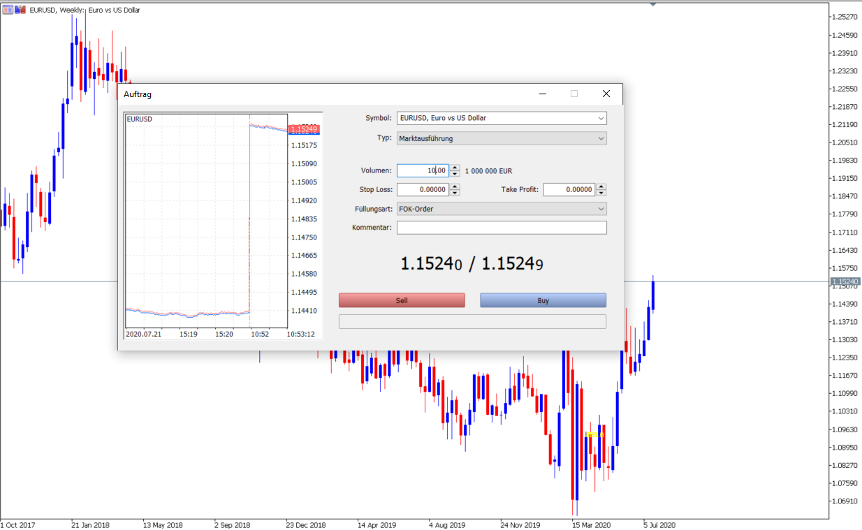 Admiral Markets Auftragsfenster MetaTrader 5
