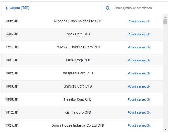 Japan stock exchange - instrument specifications on the Admiral Markets website