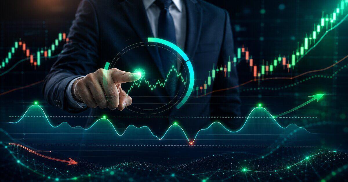Trader analysiert den RSI-Indikator anhand eines Kurscharts und eines Oszillators