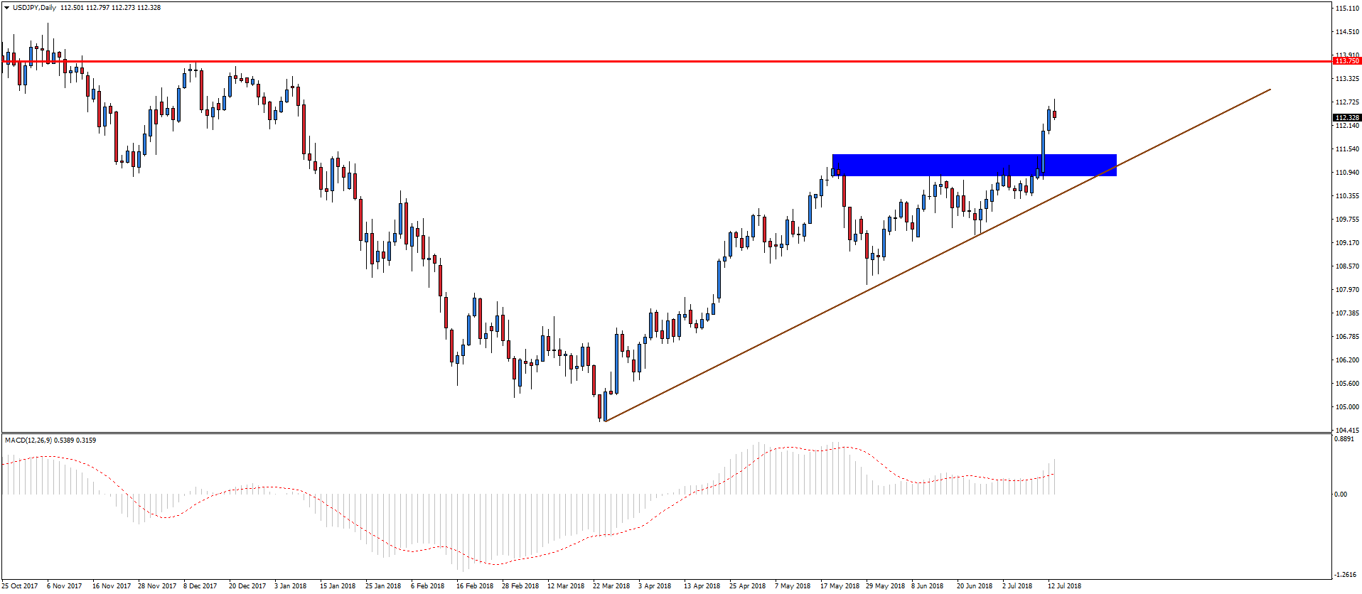 Notowania USDJPY, interwał dzienny