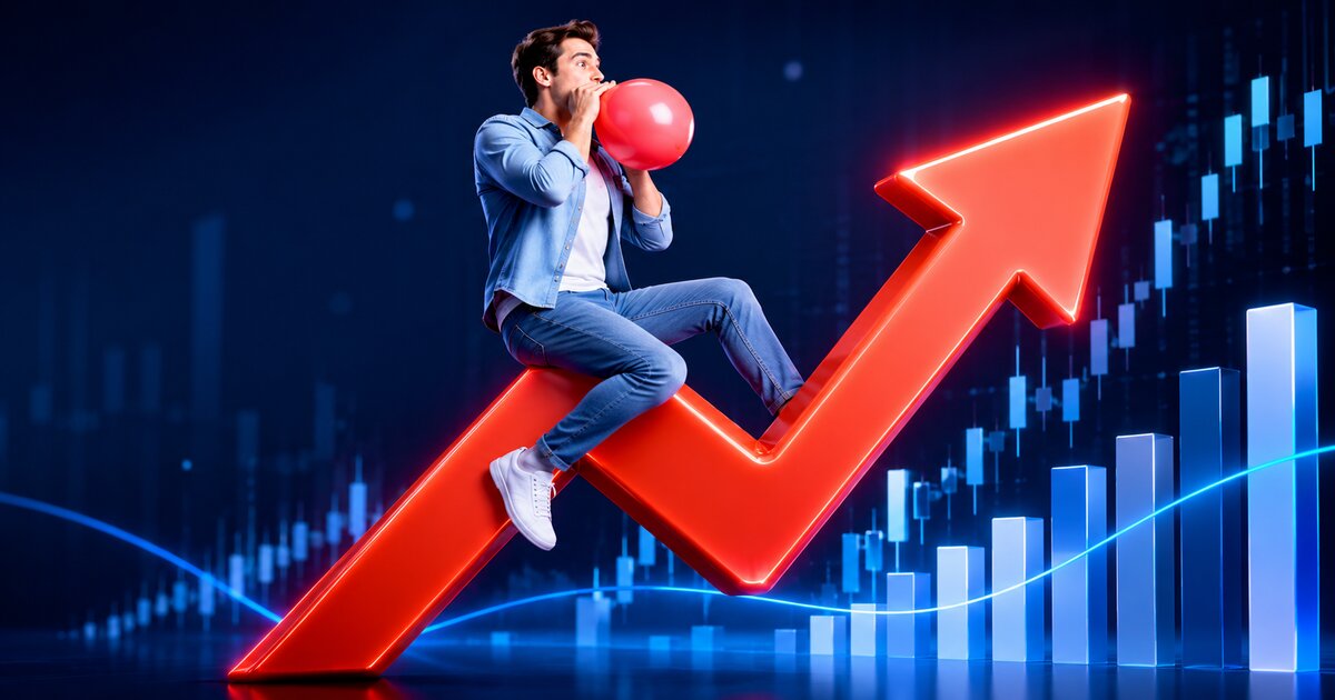 Volumen Trading mit Aufwärtspfeil, Volumenbalken und Kursdiagramm zur Veranschaulichung von Volumenanalyse und Trading-Strategien.