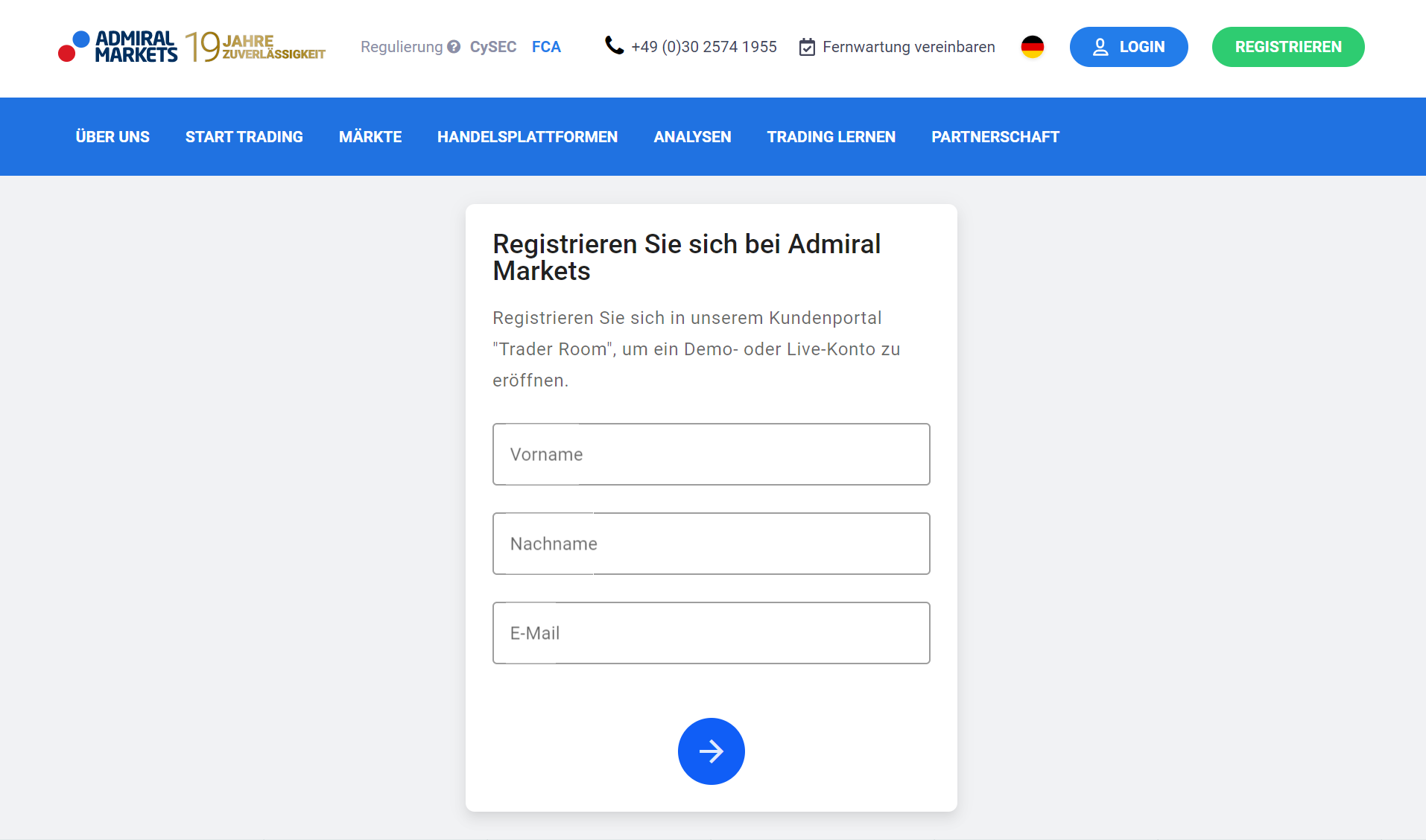 Admiral Markets Registrierung
